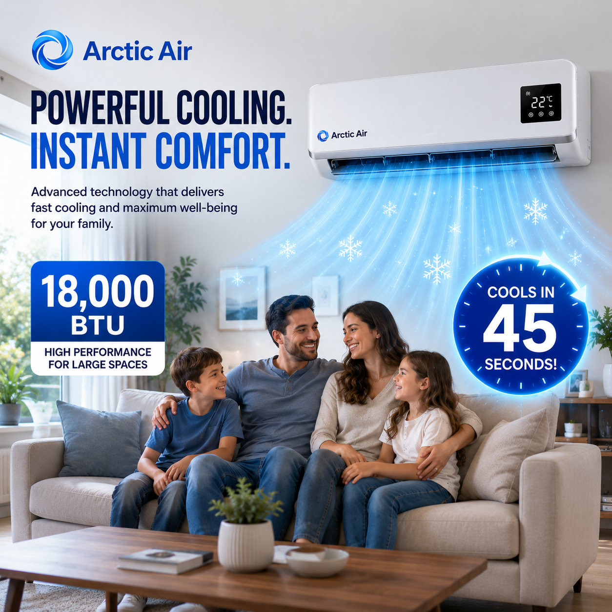 (KIT FOR EVERY ROOM) 3 units. Arctic Air 18.000 BTUS, Dual Inverter, Energy-Efficient, Self-Cleaning, Remote and App Control