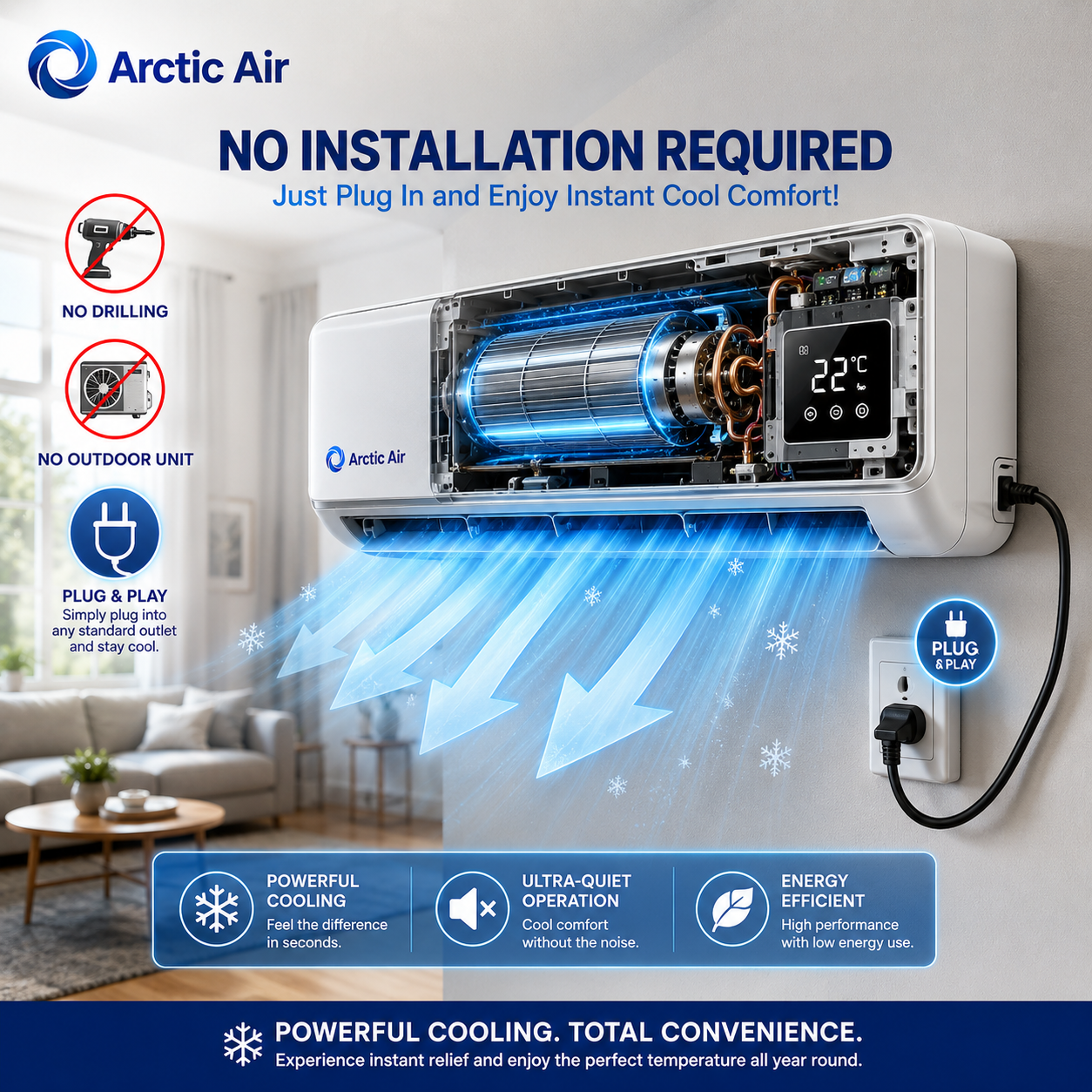 Arctic Air 18.000 BTUS, Dual Inverter, Energy-Efficient, Self-Cleaning, Remote and App Control