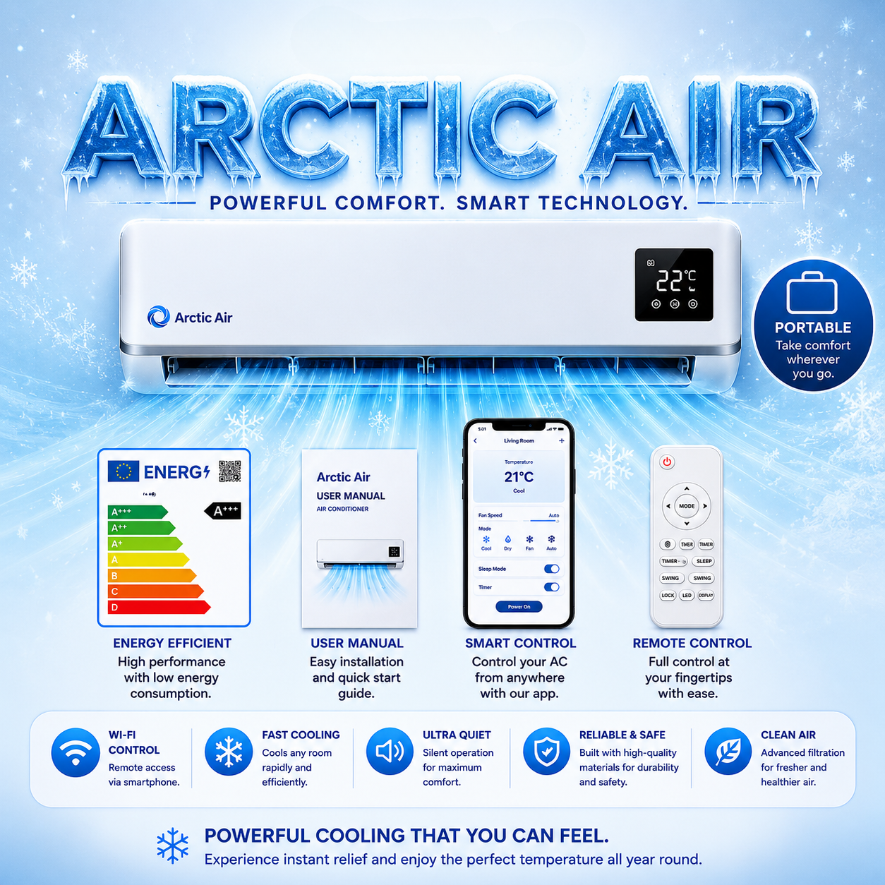 Arctic Air 18.000 BTUS, Dual Inverter, Energy-Efficient, Self-Cleaning, Remote and App Control