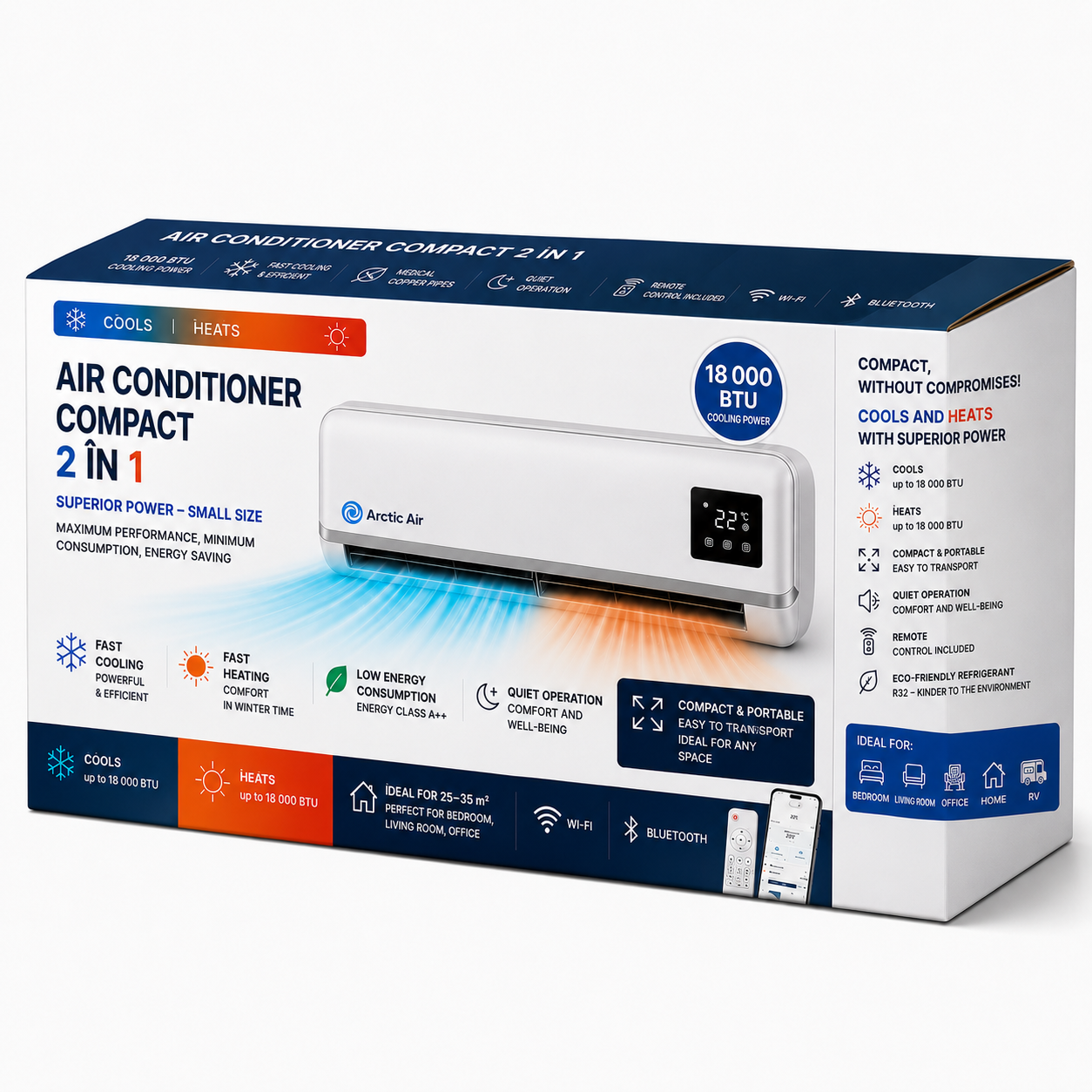 Arctic Air 18.000 BTUS, Dual Inverter, Energy-Efficient, Self-Cleaning, Remote and App Control